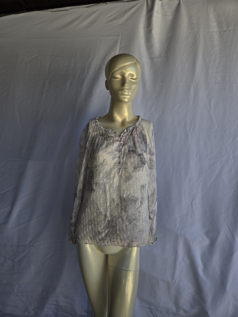 Rebecca TAYLOR Light Gray Floral Peasant Blouse - Brand Unknown